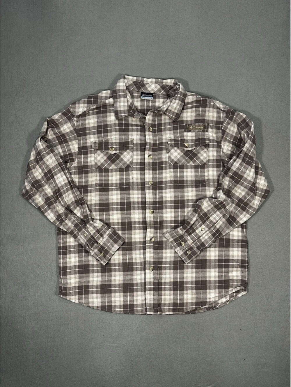 Columbia PHG Hunting Flannel Brown Shirt Men’s Large Plaid Button Up Long Sleeve